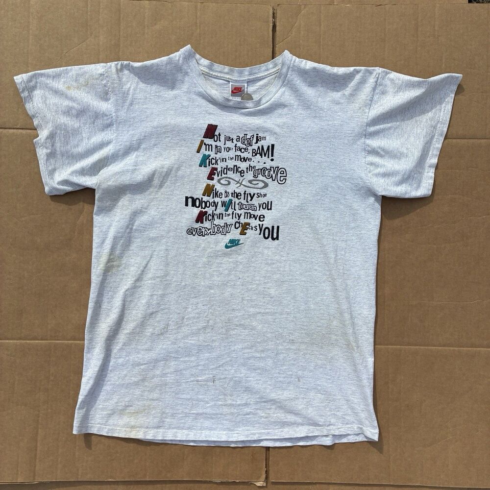VTG 80s Nike Gray Graphic Logo Men's Cotton Knit Short Sleeve T-Shirt XL